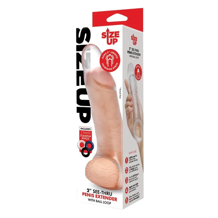 Size Up Male Sex Toys Size Up 2 SeeThru Penis Extender with Ball Loop
