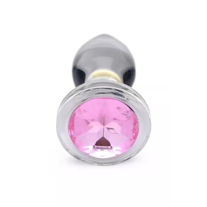 XR Brands Anal Glass Butt Plug with Pink Crystal