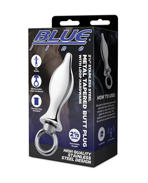 Anal Electric Eel INC Blue Line 25 Stainless Steel Metal Tapered Butt Plug With Loop Hardware Anal Electric Eel INC Blue Line 25 Stainless Steel Metal Tapered Butt Plug With Loop Hardware