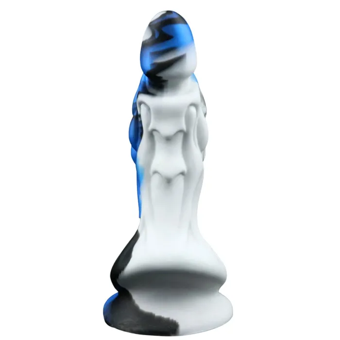 Spanksy Anal Dragon Dildo Sex Toy Black Blue with White Fantasy Premium Silicone 75 Inches Anal