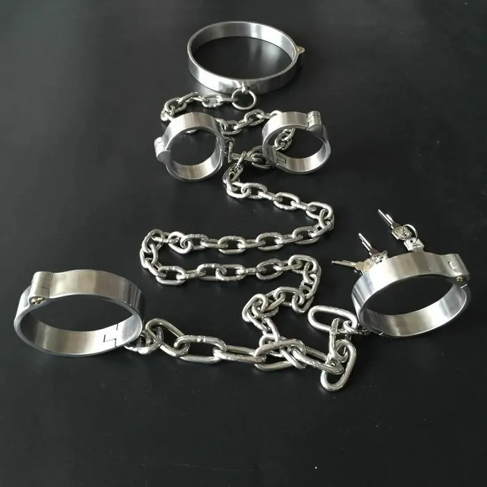 Couples House of Dasein Cuffs Shackles Metal Restraints Set Stainless Steel Locking Collar Cuffs Kit Bdsm