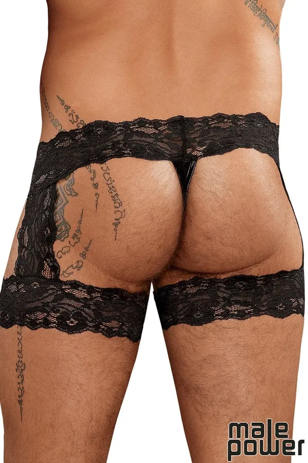 Male Power Scandal Lace Garter Thong Jolar Speck Male Sex Toys
