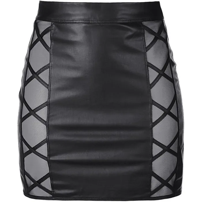 Axami Lingerie Anal Stretch Wetlook Mesh Criss Cross Skirt Black Medium