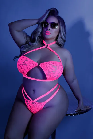 Fantasy Lingerie Male Sex Toys Glow Lights Off Halter Bralette Cage Panty Queen Size